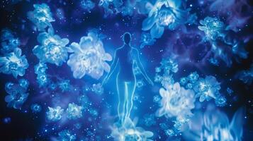 A blue forcefield surrounds a person showcasing their strengthened immune response. photo