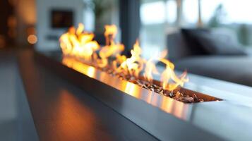 The minimalist mantel design allows the focus to be on the mesmerizing flames creating a calming and tranquil ambiance. 2d flat cartoon photo