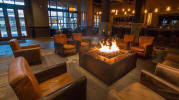 The crackling fire in the corner of the lobby creates a peaceful and intimate atmosphere perfect for enjoying a tail or a quiet conversation. 2d flat cartoon photo