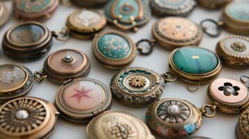 un foto de un curado colección de antiguo medallones cada uno participación misterios y cuentos desde el pasado