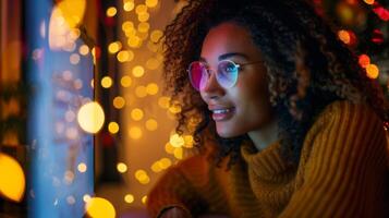 A woman browsing a website full of activities and events specifically designed for those participating in Dry January photo