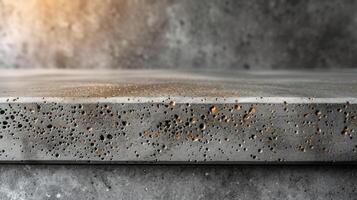 A macro shot of a concrete countertop showcasing its cool sleek surface with subtle imperfections that give it character and depth photo