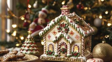 A holidaythemed trinket box in the shape of a gingerbread house perfect for storing small treasures or holiday candies. photo