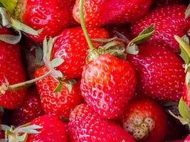 Strawberry. Fresh organic berries. Close-up. Fruit background. Healthy eating concept photo