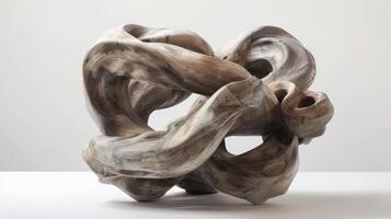 An abstract ceramic sculpture with multiple layers of twisted clay appearing to flow and intertwine seamlessly. photo