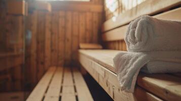 el teutico beneficios de el sauna ayudando en músculo recuperación y reduciendo inflamación después un agotador ejercicio. foto