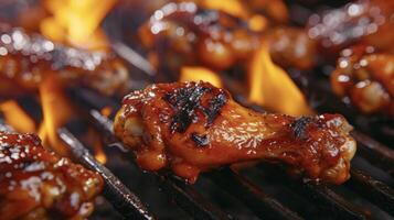 Flamekissed chicken wings with a smoky aroma and a bold kick of e on every bite perfect for summer barbecues photo