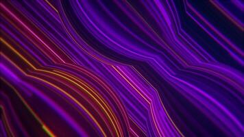 Trendy cyberpunk background with distorted glowing purple and gold neon light beams moving across the frame. Full HD, looping abstract motion background animation. video