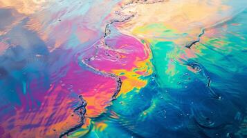 petróleo derramar en Oceano superficie, arco iris brillo, ambiental desastre foto