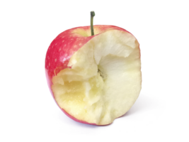 Red apple with missing a bite. transparent background png