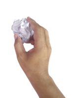 Paper ball in hand. Junk paper with wrinkled, transparent background png