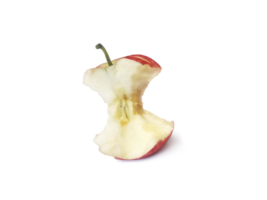 Red apple with missing a bite. transparent background png