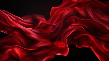 Red silk satin fabric abstract on black background generated by AI. photo