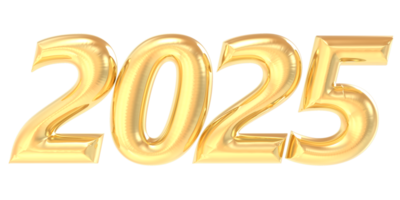Happy New Year 2025 Gold 3D Number png