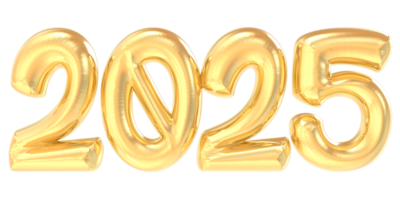 Happy New Year 2025 Gold 3D Number png