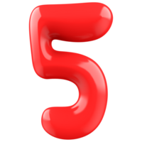 5 Red Number 3D Rendering png