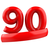 90 Red Number 3D Render png