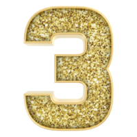 3 Number Gold 3D Render png