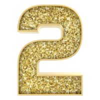 2 Number Gold 3D Render png