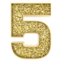 5 Number Gold 3D Render png