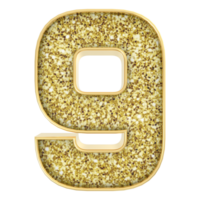 9 Number Gold 3D Render png