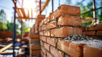 el exterior paredes siendo construido arriba con un albañilería técnica capa por capa foto