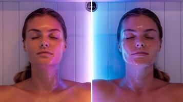 un antes de y después comparación de un dormir rastreador demostración un significativo incrementar en profundo dormir y disminución en inquietud después regular infrarrojo sauna terapia. foto