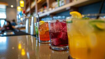 Mocktails and other nonalcoholic beverages line the bar offering a variety of options for students to enjoy photo