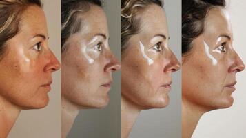 A series of beforeandafter photos of a celebritys skin demonstrating the rejuvenating effects of their sauna routine.