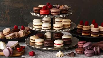 A selection of decadent desserts from handcrafted chocolates to delicate macarons carefully arranged on a tiered tray for the perfect sweet ending to the picnic photo