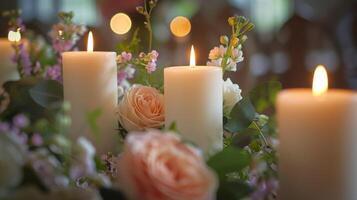 The flickering candles create a soothing ambience allowing attendees to fully immerse themselves in the floral workshop experience. 2d flat cartoon photo