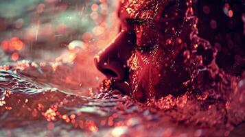 un de cerca de un personas piel rojo y hormigueo desde el contraste Entre un sauna y un inmersión dentro frío agua. foto