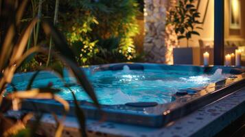 Soft music plays in the background enhancing the sensory experience of the spa under the stars. 2d flat cartoon photo
