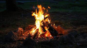 The crackle of the fire mixes with the sound of crickets in the distance photo
