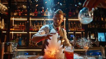 The show takes a turn into the realm of molecular gastronomy as the magician uses techniques like spherification and foaming to create visually stunning mocktails photo