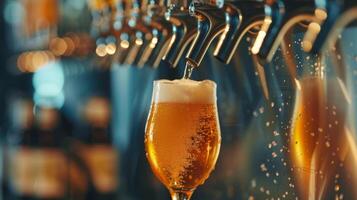 A closeup of a glass being filled with craft beer from a tap photo