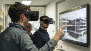 A virtual reality headset being used to immerse a client in a BIM model of their future building allowing them to experience the design in a more interactive way photo