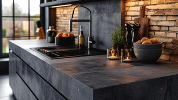 Witness the transformation of a plain concrete slab into a chic and contemporary countertop with the use of specialized tools and techniques photo