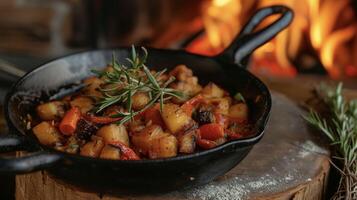 Theres nothing quite like enjoying Fireside Ratatouille on a chilly evening the fire crackling in the background and the aroma of roasted garlic and herbs wafting throug photo