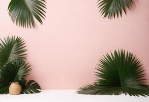 Aesthetic product backdrop, palm leaves photo