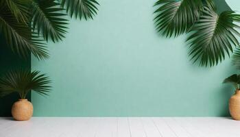 Aesthetic product backdrop, palm leaves photo