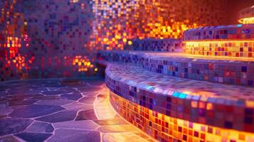 A stunning mosaictiled steam room with various temperature settings for a complete detox experience. photo