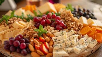 The vegan cheese platter featuring a variety of nutbased cheeses is an unexpected but delightful addition to the dinner party menu photo