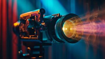 A cinematic view of a movie projector showcasing a thoughtprovoking film at the alcoholfree festival photo