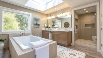 Experience a spalike bathroom with a new skylight allowing for natural light to shine in while you relax and rejuvenate photo