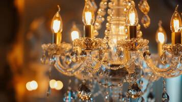 Golden light from the fire reflected off the crystal chandelier hanging above creating a dazzling display of warmth and opulence. 2d flat cartoon photo