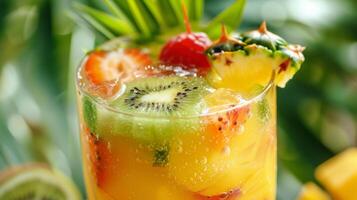un refrescante mezcla de tropical frutas servido frío y Perfecto para un caliente día foto