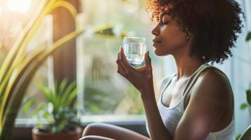 A person practicing gratitude while sipping on their drink incorporating mindfulness techniques into their daily routine photo