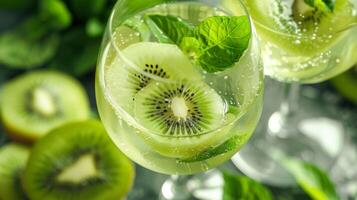 un mezcla de kiwi y melón complementando un suave pinot grigio para un tropical giro en un tradicional emparejamiento foto