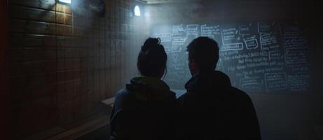 The couple writes love notes to each other on the foggedup sauna walls expressing gratitude and appreciation for their relationship. photo